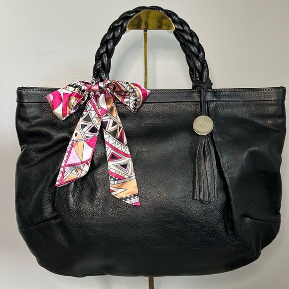Furla Black Leather Tassel Tote w/COA, Dust Bag & Scarf EUC No Callout MSRP$450 - Picture 2 of 16